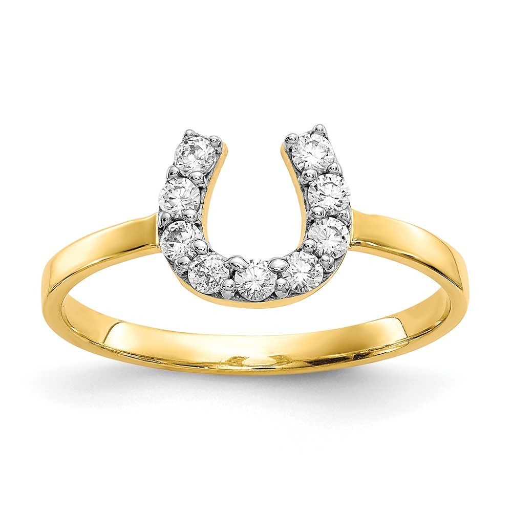 10k Yellow Gold CZ Equestrian Fine Jewelry Horse Shoe Ring